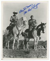 7t552 CLAYTON MOORE signed 8x10 REPRO still '90s in costume as The Lone Ranger with Tonto!