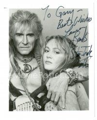 7t846 LAURA BANKS signed 4x5 REPRO still '90s with Montalban from Star Trek II: The Wrath of Khan!