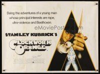 7t028 CLOCKWORK ORANGE signed British quad '72 by Stanley Kubrick, Castle art of Malcolm McDowell!