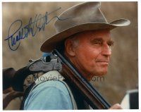 7t539 CHARLTON HESTON signed color 8x10 REPRO still '90s cool portrait with shotgun on his shoulder!