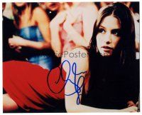 7t548 CHYLER LEIGH signed color 8x10 REPRO still '00s full-length close up in sexy red dress!