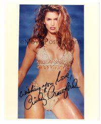 7t551 CINDY CRAWFORD signed color 8x10 REPRO still '90s full-length close up in two-piece bikini!