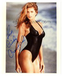 7t550 CINDY CRAWFORD signed color 8x10 REPRO still '90s full-length close up in one-piece swimsuit!