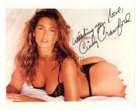 7t549 CINDY CRAWFORD signed color 8x10 REPRO still '90s close up laying down & wearing thong!