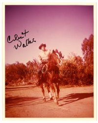 7t553 CLINT WALKER signed color 8x10 REPRO still '80s great cowboy portrait on horseback!