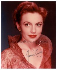 7t665 JOAN LESLIE signed color 8x10 REPRO still '80s head & shoulders portrait in sexy lace outfit!