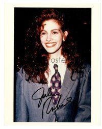 7t682 JULIA ROBERTS signed color 8x10 REPRO still '90s smiling in man's suit jacket & tie!