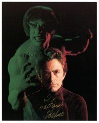 7t725 LOU FERRIGNO signed color 8x10 REPRO still '00s great montage image as The Hulk with Bixby!