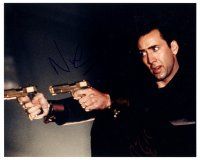 7t748 NICOLAS CAGE signed color 8x10 REPRO still '00s best close up with two guns from Face/Off!