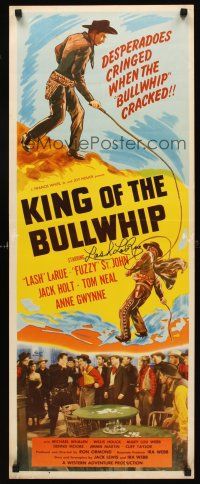 7t058 KING OF THE BULLWHIP signed insert '50 by Lash La Rue, cool cowboy artwork!