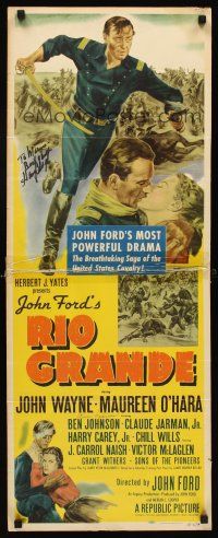 7t068 RIO GRANDE signed insert '50 by Ben Johnson AND Harry Carey Jr., artwork of John Wayne!