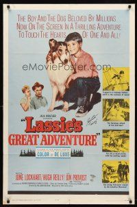7t083 LASSIE'S GREAT ADVENTURE signed 1sh '63 by Jon Provost, most classic Collie dog & Timmy!
