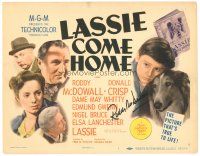 7t102 LASSIE COME HOME signed TC '43 by Roddy McDowall, great image with his beloved Collie!