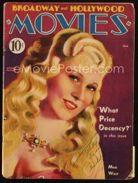 7t181 MAE WEST signed magazine June 1933 on the cover of Broadway & Hollywood Movies!
