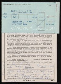 7t164 CAROLYN JUDD signed union application '67 she filled this out & signed it when she joined!