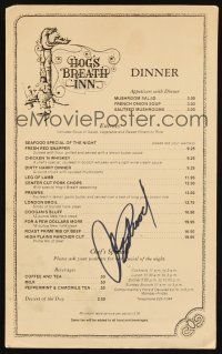 7t027 CLINT EASTWOOD signed menu '70s the great actor's own restaurant!