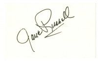 7t482 JANE RUSSELL signed 3x5 index card '70s can be framed with a repro still!
