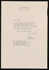 7t149 JEAN HERSHOLT signed letter '49 to Jimmy Starr, the famous editor, thanking him for praise!
