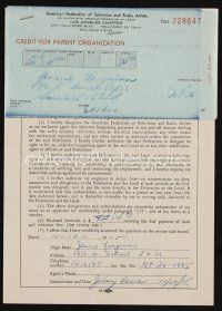 7t169 JEANNE FERGUSON signed union application '55 she filled this out & signed it when she joined!