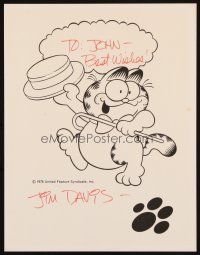 7t203 JIM DAVIS signed printed drawing '80s cool caricature of Garfield holding top hat & cane!
