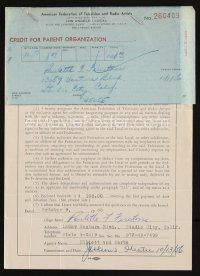 7t172 PAULETTE F. FIRESTONE signed union application '56 she filled out & signed it when she joined!