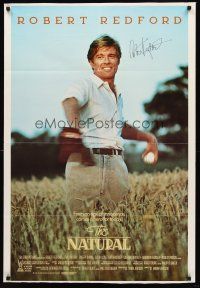 7t091 NATURAL signed REPRODUCTION 1sh '84 by Robert Redford, great image of him throwing baseball!