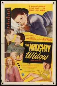 7t089 YOUNG WIDOW signed 1sh R52 by Jane Russell, she must love again, re-titled Naughty Widow!
