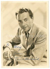 7t423 PAUL HENREID signed deluxe 5x7 still '40s seated portrait holding just one cigarette!