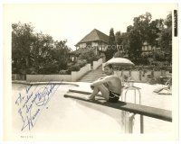 7t402 WARNER BAXTER signed 8x10 still '30s sitting on the diving board of a great Hollywood pool!