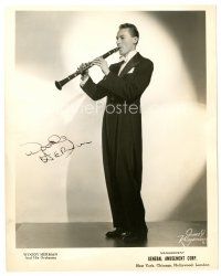 7t404 WOODY HERMAN signed 8x10 still '40s full-length playing clarinet in tuxedo!