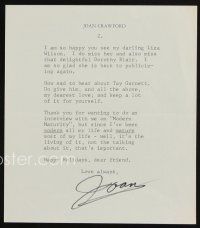 7t152 JOAN CRAWFORD signed letter '75 to a close friend, talking about their friends who have died!