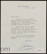 7t151 JOAN CRAWFORD signed letter '72 thank you letter to friend with her printed envelope!