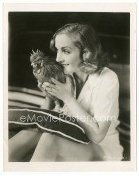 7w064 CAROLE LOMBARD candid 8x10 still '37 c/u of the beautiful actress holding her pet rooster!
