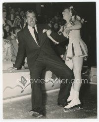 7w252 CESAR ROMERO 7.5x9.5 news photo '50s great image of actor w/ice skater Donna Atwood!