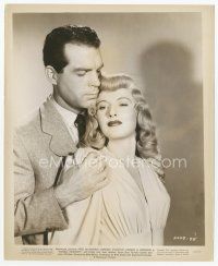 7w308 DOUBLE INDEMNITY 8x10 still '44 great close up of Fred MacMurray holding Barbara Stanwyck!