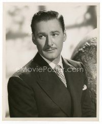 7w331 ERROL FLYNN 8x10 still '40s close portrait of the great actor wearing suit & tie!