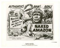7w554 NAKED AMAZON 8x10 still '55 great artwork of sexy girl constricted by giant snake!