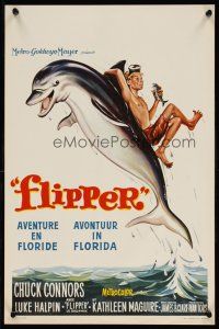 7z658 FLIPPER Belgian '63 Chuck Connors, Luke Halpin, cool art of boy & dolphin!