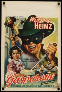 7z672 GASPARONE Belgian '56 Austrian swashbuckler movie, cool artwork of masked hero with dagger!