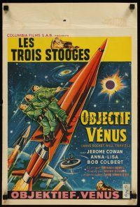 7z686 HAVE ROCKET WILL TRAVEL Belgian '59 wacky art of the Three Stooges riding a rocket!