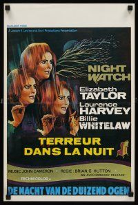 7z742 NIGHT WATCH Belgian '73 art of frightened Elizabeth Taylor, Laurence Harvey!