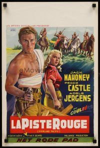 7z748 OVERLAND PACIFIC Belgian '54 art of barechested Jock Mahoney with sexy Peggie Castle!
