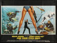 7z393 FOR YOUR EYES ONLY British quad '81 Bysouth art of Roger Moore as Bond 007 & sexy legs!
