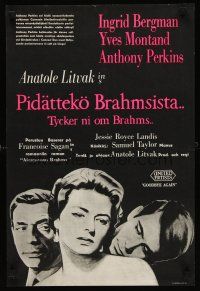7z026 GOODBYE AGAIN Finnish '61 art of Ingrid Bergman between Yves Montand & Anthony Perkins!