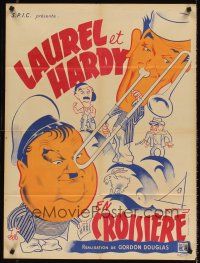 7z508 SAPS AT SEA French 23x32 '40s wonderful different art of Laurel & Hardy, Hal Roach!