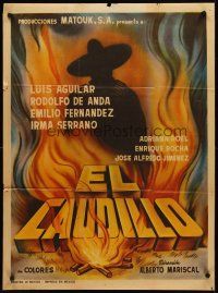 7z084 EL CAUDILLO Mexican poster '68 Luis Aguilar, Rodolfo De Anda, creepy art of man & campfire!