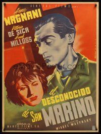 7z103 UNKNOWN MEN OF SAN MARINO Mexican poster '46 art of Anna Magnani & De Sica by Satora!