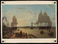 8a123 BOSTON HARBOR FROM CONSTITUTION WHARF 17x22 art print '70s Robert Salmon artwork, tall ships!