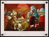 8a131 PINCHED WITH FOUR ACES heavy stock 12x16 art print '90s art of dogs busted for gambling!