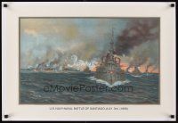 8a143 US NAVY - NAVAL BATTLE OF SANTIAGO - JULY 3RD heavy stock 20x29 art print '90s ships at sea!